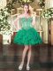 Mini Length Turquoise Prom Gown Tulle Sleeveless Beading and Ruffles