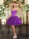Best Sleeveless Tulle Mini Length Lace Up Prom Dresses in Purple with Beading and Ruffles