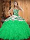Vintage Sweetheart Sleeveless Lace Up Ball Gown Prom Dress Green Satin and Organza