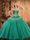Romantic Sleeveless Floor Length Embroidery Lace Up Quinceanera Dress with Turquoise