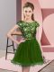 Olive Green Zipper Quinceanera Dama Dress Sequins Cap Sleeves Mini Length