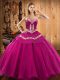 Floor Length Lace Up Vestidos de Quinceanera Fuchsia for Military Ball and Sweet 16 and Quinceanera with Ruffles