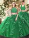 Green Sleeveless Floor Length Beading and Ruffles Zipper 15th Birthday Dress