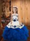 Blue Straps Neckline Embroidery and Ruffles Pageant Dress for Girls Sleeveless Lace Up