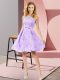 Lavender A-line Lace Scoop Sleeveless Bowknot Knee Length Zipper Bridesmaid Gown