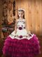 Cheap Fuchsia Organza Lace Up Straps Sleeveless Floor Length Little Girl Pageant Gowns Embroidery and Ruffled Layers