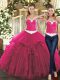 Fuchsia Tulle Lace Up Sweet 16 Dress Sleeveless Floor Length Ruffles