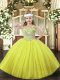 Yellow Sleeveless Floor Length Beading Lace Up Little Girls Pageant Gowns