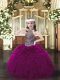 Perfect Sleeveless Floor Length Beading and Ruffles Lace Up Kids Formal Wear with Fuchsia