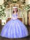 Sleeveless Floor Length Beading and Ruffles Lace Up Pageant Gowns with Lavender