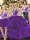 Flare Ball Gowns Ball Gown Prom Dress Purple Straps Tulle Sleeveless Floor Length Lace Up