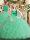 Beauteous Sleeveless Organza Floor Length Side Zipper Quinceanera Dresses in Apple Green with Beading and Ruffles