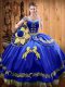 Off The Shoulder Sleeveless Lace Up Quinceanera Dresses Royal Blue Satin and Organza