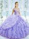 Low Price Sleeveless Brush Train Lace Up Beading and Ruffles and Pick Ups Sweet 16 Quinceanera Dress