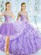 Pretty Organza Sweetheart Sleeveless Brush Train Lace Up Beading and Ruching and Pick Ups Quinceanera Dresses in Lavender