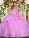 Fantastic Sweetheart Sleeveless Lace Up Quinceanera Gown Lilac Organza
