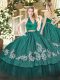 Floor Length Dark Green Quinceanera Dresses Taffeta Sleeveless Appliques