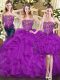 Edgy Purple Sleeveless Organza Lace Up Vestidos de Quinceanera for Military Ball and Sweet 16 and Quinceanera