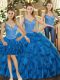 Stylish Floor Length Lace Up 15 Quinceanera Dress Teal for Military Ball and Sweet 16 and Quinceanera with Beading and Ruffles