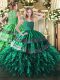 Turquoise Quinceanera Gowns Sweet 16 and Quinceanera with Appliques and Ruffles Straps Sleeveless Zipper