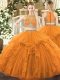 Discount Orange Scoop Zipper Beading and Ruffles Sweet 16 Quinceanera Dress Sleeveless