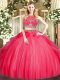 Custom Fit Red Sleeveless Tulle Zipper 15th Birthday Dress for Military Ball and Sweet 16 and Quinceanera