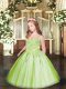 Glorious Sleeveless Tulle Floor Length Lace Up Kids Pageant Dress in Yellow Green with Appliques