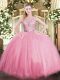 Baby Pink Scoop Backless Lace Quince Ball Gowns Sleeveless