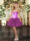 Beauteous Sleeveless Mini Length Beading and Ruffles Lace Up Prom Party Dress with Fuchsia