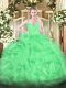 Ball Gowns Sweet 16 Quinceanera Dress Green Spaghetti Straps Organza Sleeveless Floor Length Zipper