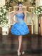 Beautiful Baby Blue Sleeveless Mini Length Beading and Ruffles Lace Up Prom Party Dress