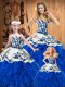 Blue Sleeveless Floor Length Embroidery and Ruffles Lace Up Vestidos de Quinceanera