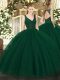 Floor Length Ball Gowns Sleeveless Dark Green 15 Quinceanera Dress Backless