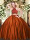 Floor Length Backless 15 Quinceanera Dress Rust Red for Military Ball and Sweet 16 and Quinceanera with Beading