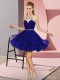 Blue Empire Chiffon Halter Top Sleeveless Beading Mini Length Zipper Homecoming Dress