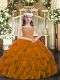 Straps Sleeveless Little Girl Pageant Gowns Floor Length Beading and Ruffles Brown Organza