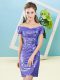 Lavender Prom and Party with Sequins Off The Shoulder Short Sleeves Zipper