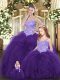Edgy Eggplant Purple Ball Gowns Beading and Ruffles Quinceanera Dresses Lace Up Tulle Sleeveless Floor Length