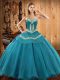 High End Sweetheart Sleeveless Lace Up Sweet 16 Quinceanera Dress Teal Tulle