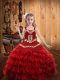 Discount Red Organza Lace Up Little Girls Pageant Dress Wholesale Sleeveless Floor Length Embroidery and Ruffled Layers
