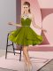 Olive Green Zipper Prom Evening Gown Beading Sleeveless Mini Length