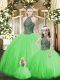 Captivating Green Sleeveless Tulle Lace Up 15th Birthday Dress for Military Ball and Sweet 16 and Quinceanera
