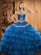 Embroidery and Ruffled Layers Quinceanera Dresses Blue Lace Up Sleeveless Floor Length