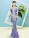 On Sale Lavender Short Sleeves Sequins Floor Length Prom Dress