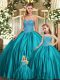 Noble Teal Ball Gowns Beading Quinceanera Gowns Lace Up Organza Sleeveless Floor Length