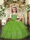 Floor Length Green Pageant Dresses Organza Sleeveless Beading and Ruffled Layers