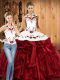 Colorful Wine Red Organza Lace Up Quinceanera Dress Sleeveless Floor Length Embroidery and Ruffles