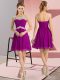 Glittering Fuchsia Prom Party Dress Prom and Party with Beading Scoop Cap Sleeves Lace Up
