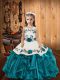 Most Popular Organza Straps Sleeveless Lace Up Embroidery and Ruffles Pageant Dresses in Teal