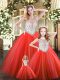 Fashion Beading 15th Birthday Dress Red Lace Up Sleeveless Floor Length
